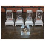 4 Laser Etched Glass Blocks on Lighted Stands &