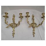 2 Brass Double Candleholders 13'W 16'H