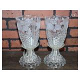 2 Vintage Pressed Glass Boudior Electric Lamps 11'
