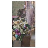 Wooden Planter w/ Artificial Flowers & Reeds