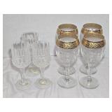 4 Gold Rimmed 6ï¿½' Wine Glasses & 3 Diamond Cut