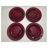 4 Vintage Ruby Red Glass 8ï¿½' Plates