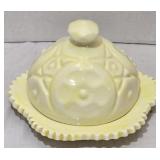 Vintage Handmade Yellow Ceramic Cheese Dish 7'W