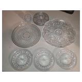 Clear Cut Glass Candy Dish, Cup, 3 Plates & Cake