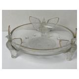 Vintage Jeanette Glass 3 Eagle Footed Bowl With