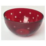 Teleflora Red Crystal Bowl Etched Stars Christmas
