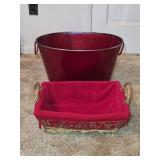 Burgandy Metal Basket & Wicker Basket w/ Red