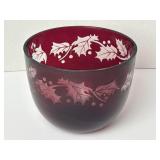 Ruby Glass Vase Older Teleflora Holiday Etched