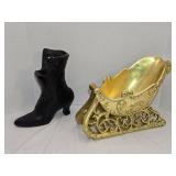 Plastic Gold Sleigh & Ceramic 9ï¿½' Boot