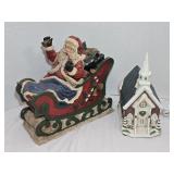 Resin Santa in Sleigh & Ceramic Church