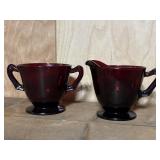 Anchor Hocking Ruby Red Creamer & Sugar