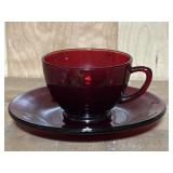 7 Ruby Red Saucers & 10 Cups