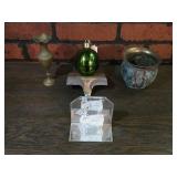 Brass Blanter, Vase, Stocking Hanger & Blown