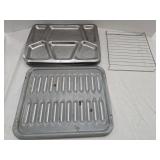 5 Steel Food Trays, Broiler Tray & Wire Rack