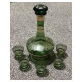 Vintage Czech Bohemia Crystal Green Decanter with