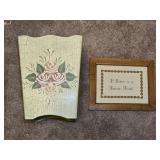 Handpainted Wooden Trashcan & Needlepoint Wall