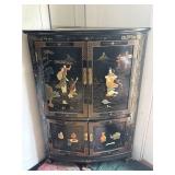Vintage Oriental Chinese Black Lacquer Corner