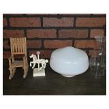 Glass Globes, Wooden Rocking Chair & Hobby Horse