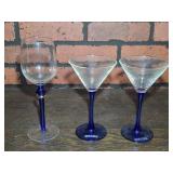 Blue Stemmed Wine & Pernod Vodka Glasses