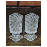 2 Vintage Square Lead Crystal Toothpick Holders