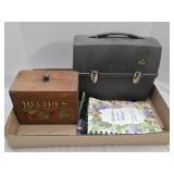 Vintage Lunchbox, Wooden Recipe Box w/ Recipes