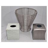 Wire Waste Basket & 2 Tissue Box Covers