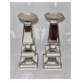 2 Multi Paneled Mirrored Candle Holders 13' tall