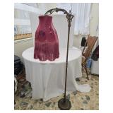 Brass Floor Lamp w/ Floral Burgandy Scalloped