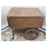 Vintage Wooden Rolling Drop-Leaf Tea Cart 28'W
