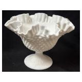 Milk Glass Hobnail Ruffled Edge Compote 7? x