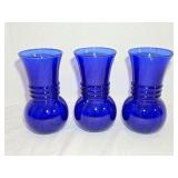 3 Indiana Glass Cobalt Swirl Optic Vases 6ï¿½' tall