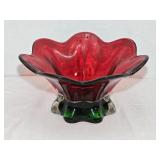 Vintage Teleflora Ruby Red Scalloped Glass Bowl