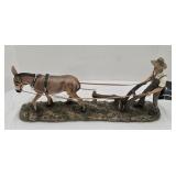 Resin Figurine of Farmer Plowing w/ Donkey 17ï¿½'L