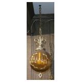 Antique Amber Glass Swag Lamp on Chain 10' W