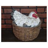 Ceramic Handpainted Hen in Woven Basket 12'W 14'H