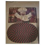 Green & Burgandy Rug & Rubber Floor Mat