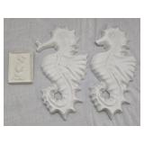 2 Chalkware 12' Seahorses & Paneled Figure