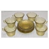 6 Federal Glass Patrician Amber Yellow Teacups &