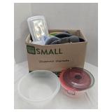 Box of Plastic Food Storage Containers