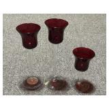 3 Ruby Red Tulip Votive Candle Holders