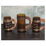 3 Assorted Barrel Mugs-One Chipped