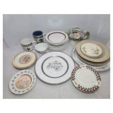 Assorted Plates, Coffee Cups & Flower Pitcher