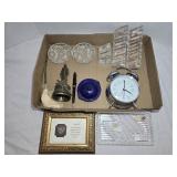 Crystal Candleholders, Brass Bell, Alarm Clock &