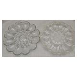 2 Clear Glass Deviled Egg Plates