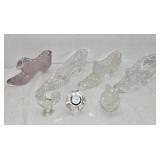 Vintage Glass Shoes, Rooster, Clock & Egg