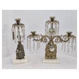 2 Antique Brass & Crystal Candleholders 16' tall