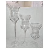 3 Large Clear Glass Stemmed Hurricane Vases 27ï¿½'