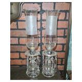 2 Vintage Etched Glass Electric Boudoir Lamps