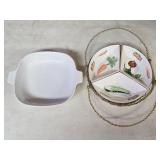 Vintage 9" Divided Serving Dish & Casserole Dish