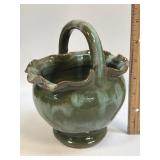 (C) Handmade Pottery Basket With Ruffled Top and